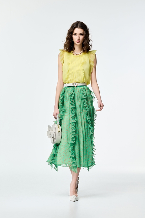 Pintuck Detail Ruffle Chiffon Vest,sleeveless tops,sleeveless tops,Sleeveless tops,sleeveless tops