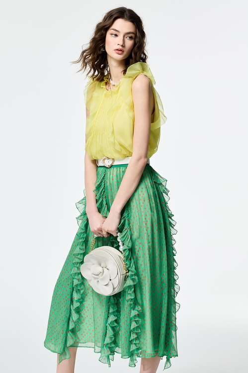 Pintuck Detail Ruffle Chiffon Vest,sleeveless tops,sleeveless tops,Sleeveless tops,sleeveless tops