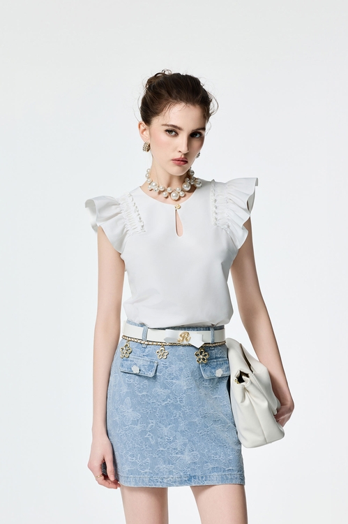 Pleated Ruffle Detail Vest,sleeveless tops,sleeveless tops,Sleeveless tops,sleeveless tops