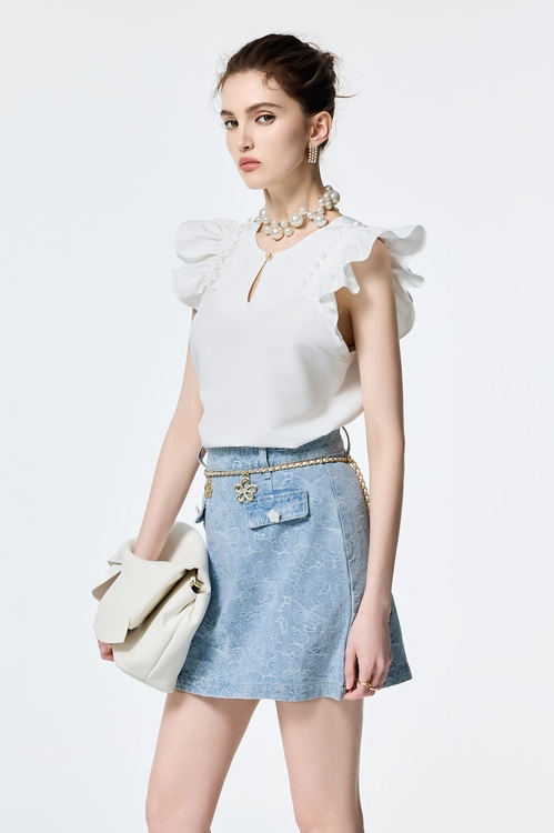 Pleated Ruffle Detail Vest,sleeveless tops,sleeveless tops,Sleeveless tops,sleeveless tops