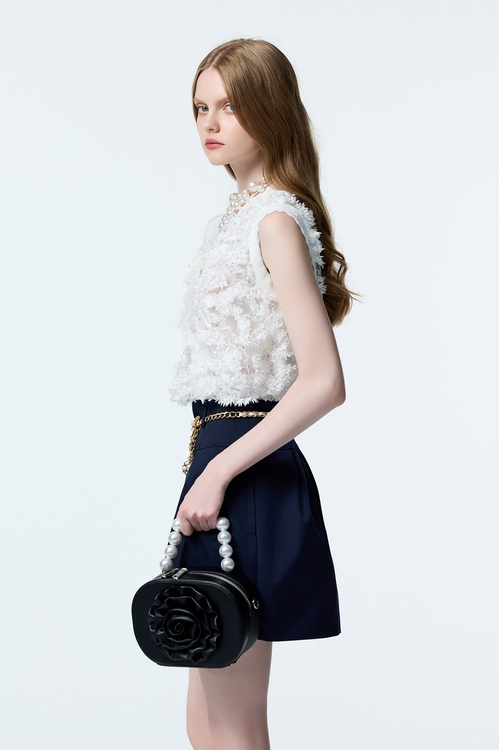 3-D Floral Detail Sequin Vest,Valentine