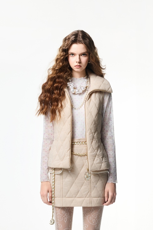 Quilted Sequin Vest,Plaid