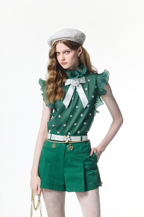Jade Green Floral Detail Vest,Office Looks