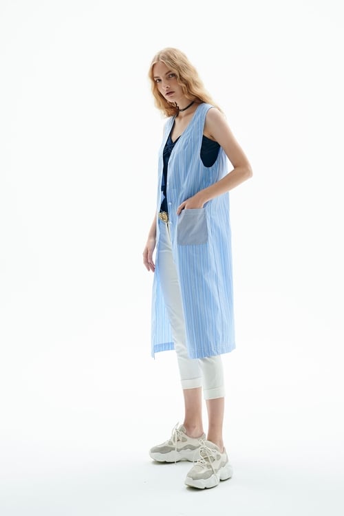 V-neck Pinstripe Long Vest,Sleeveless dresses