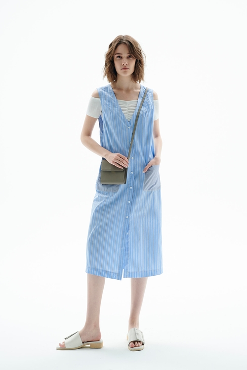 V-neck Pinstripe Long Vest,Sleeveless dresses