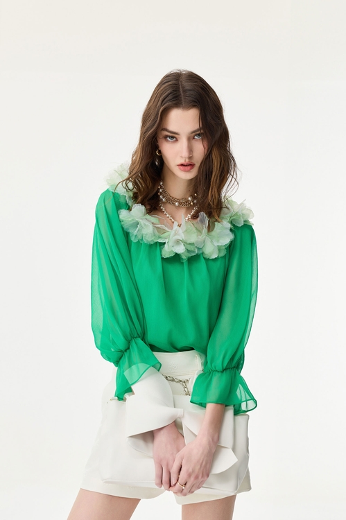Contrast 3-D Floral Detail Chiffon Top,,Contrast 3-D Floral Detail Chiffon Top,Tops,Season (SS) Look,Chiffon,Chiffon tops