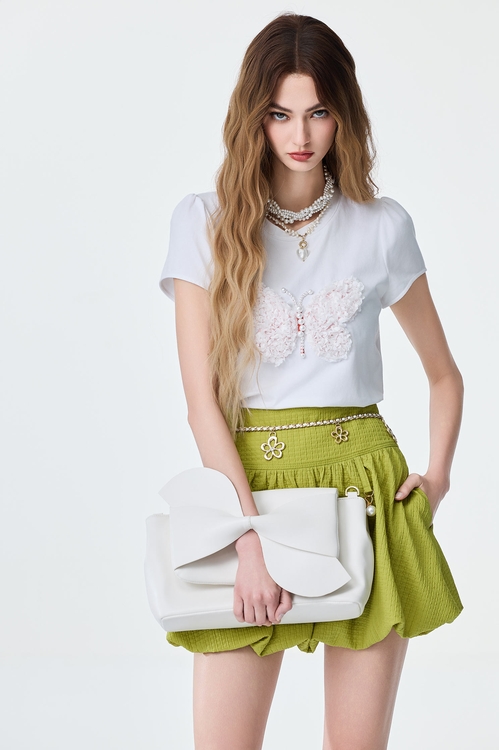Floral Butterfly Detail Short Sleeve Tee,Tops