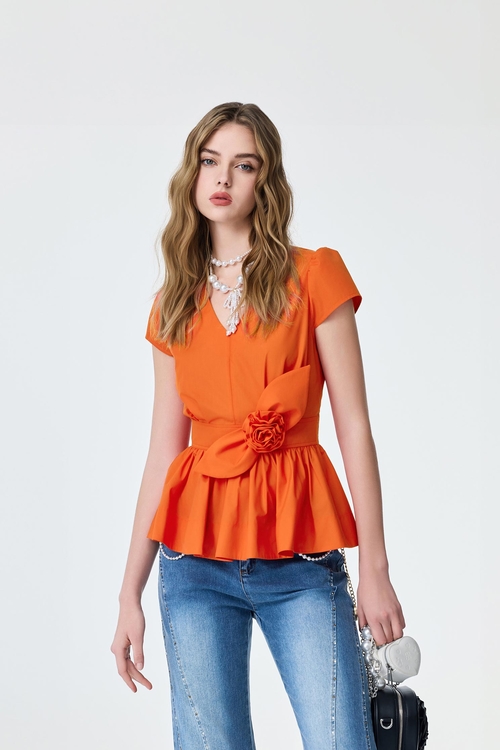 Front Bow Detail Short Sleeve Top,Tops