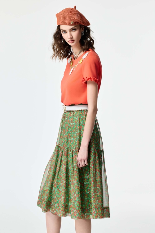 Floral Embroidery Short Sleeve Tee,Tops