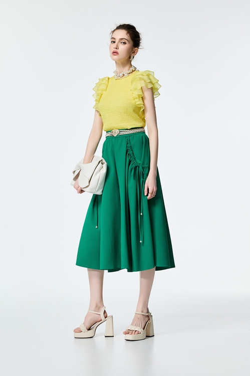 Ruffle Layered Sleeve Elastic Pleated Top,sleeveless tops,sleeveless tops,Sleeveless tops,sleeveless tops