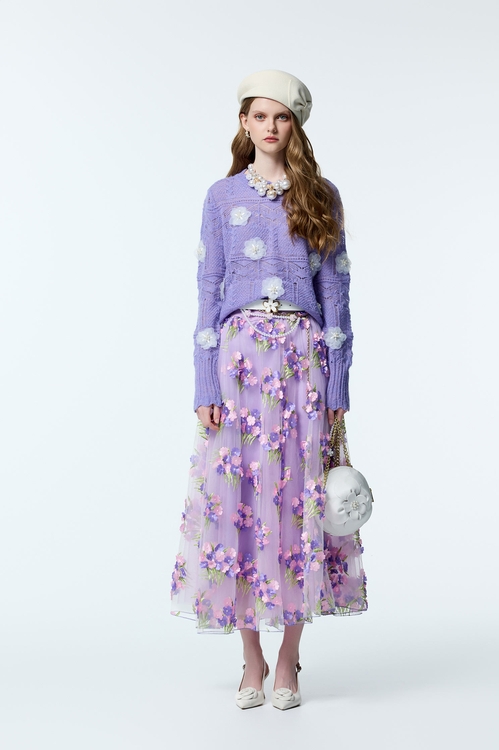 Floral Detail Purple Knit Top,Valentine