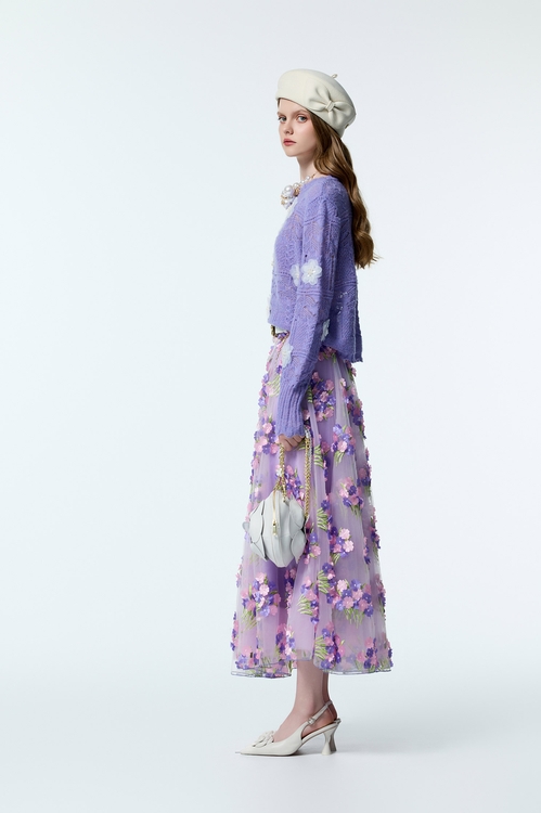 Floral Detail Purple Knit Top,Valentine