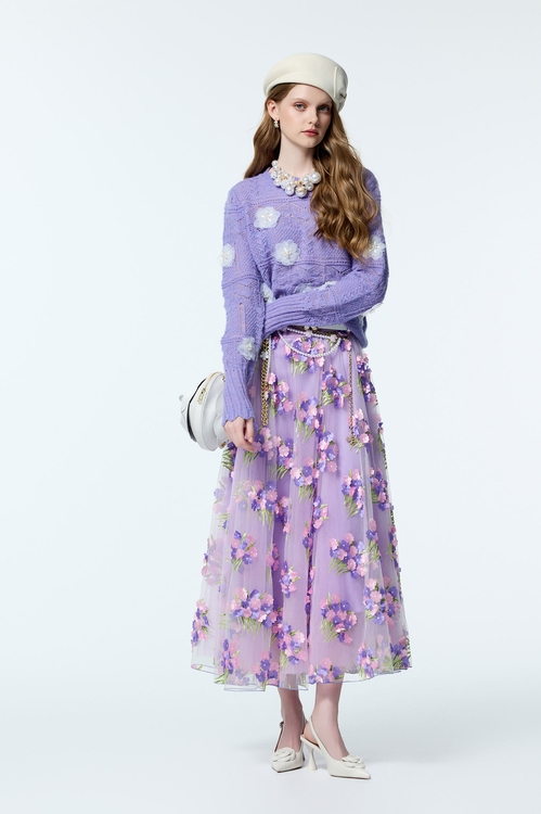 Floral Detail Purple Knit Top,Valentine