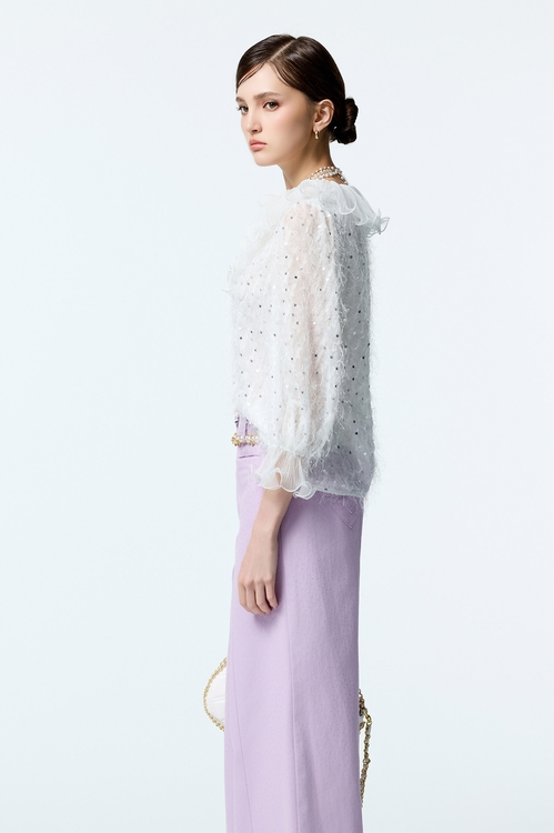 Sequin Fringe Top With Ruffle Detail,Valentine