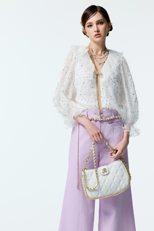 Sequin Fringe Top With Ruffle Detail,Valentine