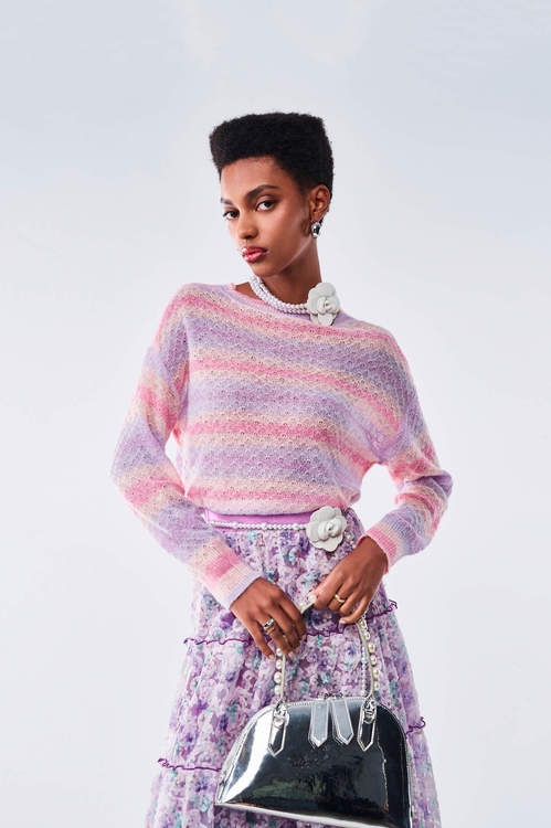 Colour Contrast Long Sleeve Knit Top,Knitted tops