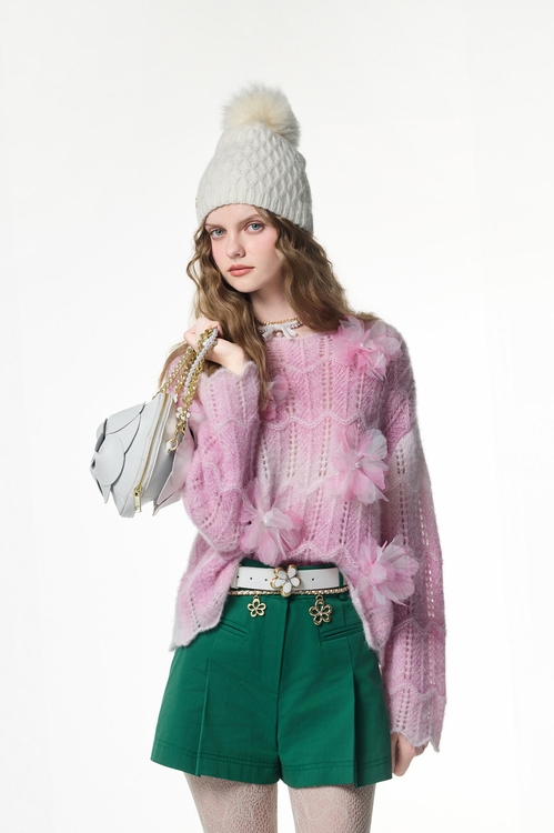 Gradient Pink Long Sleeve Knit Top,bestselling