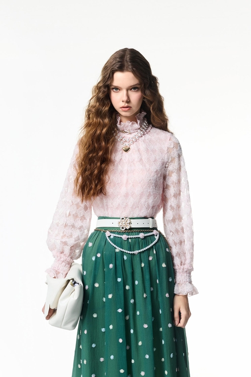 Rose Lace Detail Mesh Top,bestselling