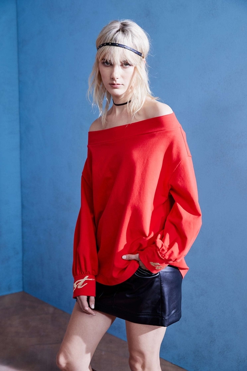 Off shoulder Red Top,Embroidered tops