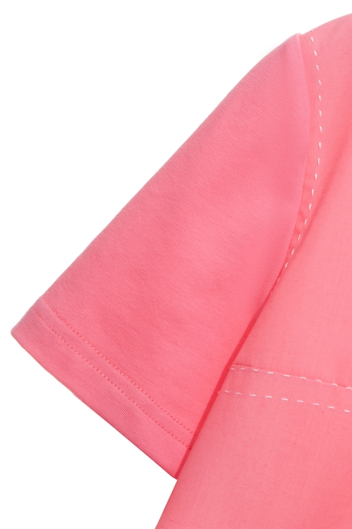 Short Sleeve Pink Tee With Navy Stitching Detail,Short sleeve tops