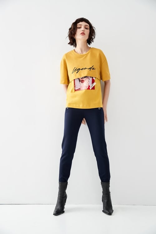 Two Layer Graphic Mustard Tee,Sweaters