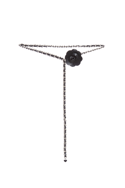 Leather Floral Chain Belt,pearl