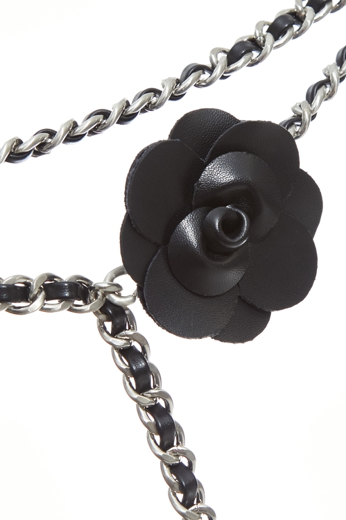 Leather Floral Chain Belt,pearl