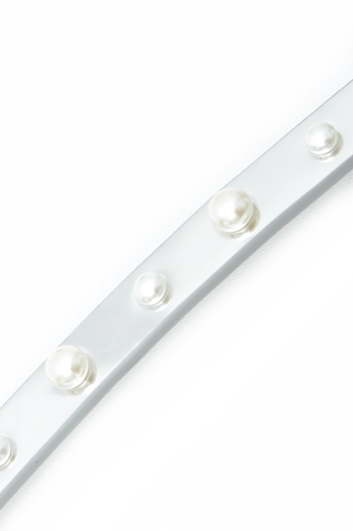 Silver Leather Belt With Pearl Detail,pearl