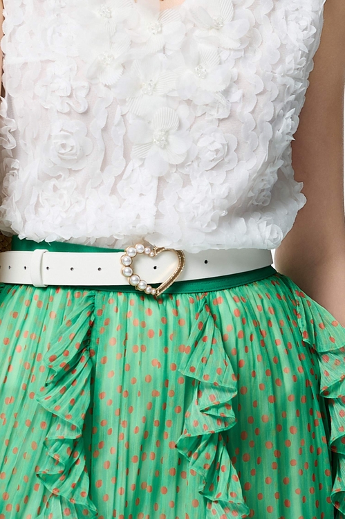 Heart With Pearl Detail Hardware Leather Belt,,Heart With Pearl Detail Hardware Leather Belt