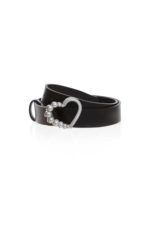 Heart With Pearl Detail Hardware Leather Belt,,Heart With Pearl Detail Hardware Leather Belt