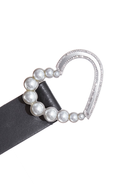 Heart With Pearl Detail Hardware Leather Belt,,Heart With Pearl Detail Hardware Leather Belt