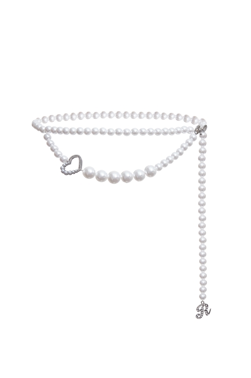 Classic Heart Detail Pearl Chain Belt,,Classic Heart Detail Pearl Chain Belt