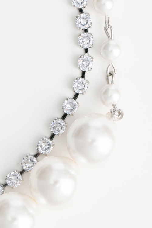 Double Layer Pearl With Diamonte Necklace,Necklaces