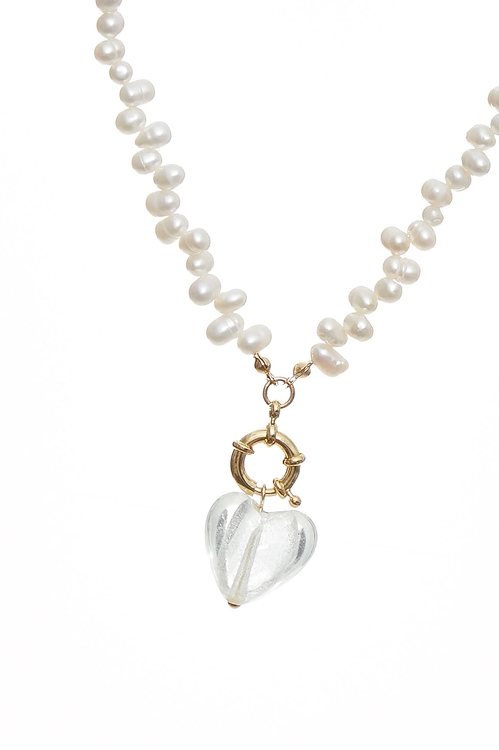 Irregular Pearl Heart Pendant Necklace,,Irregular Pearl Heart Pendant Necklace,Season (SS) Look,pearl,Necklaces