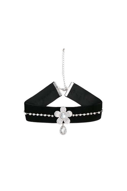 Diamonte Necklace With Floral Pendant,Necklaces