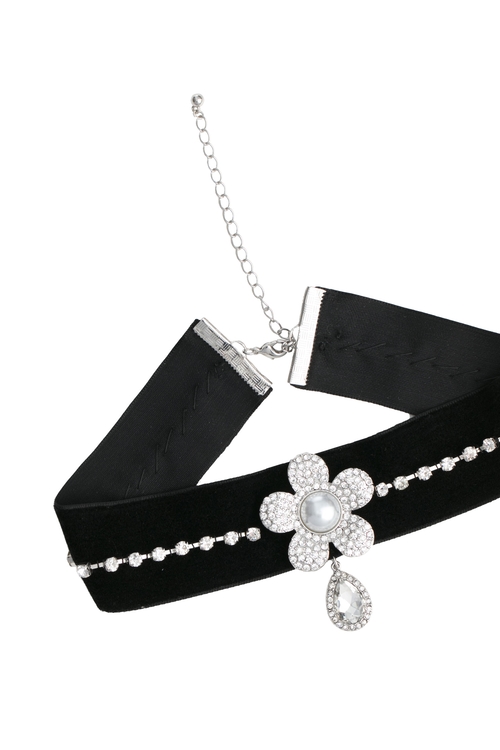 Diamonte Necklace With Floral Pendant,Accessories