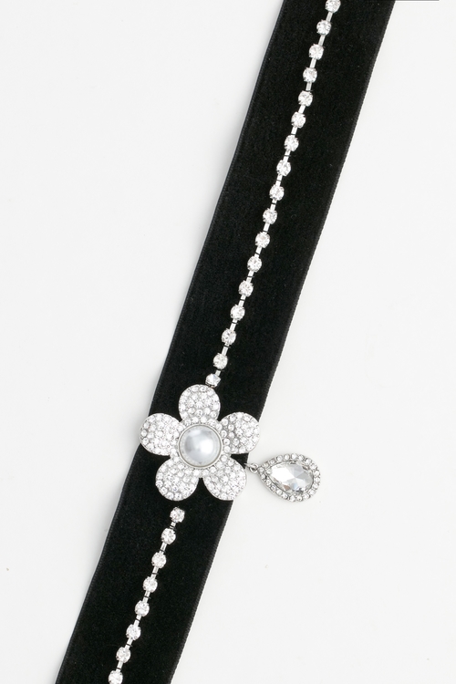 Diamonte Necklace With Floral Pendant,Necklaces