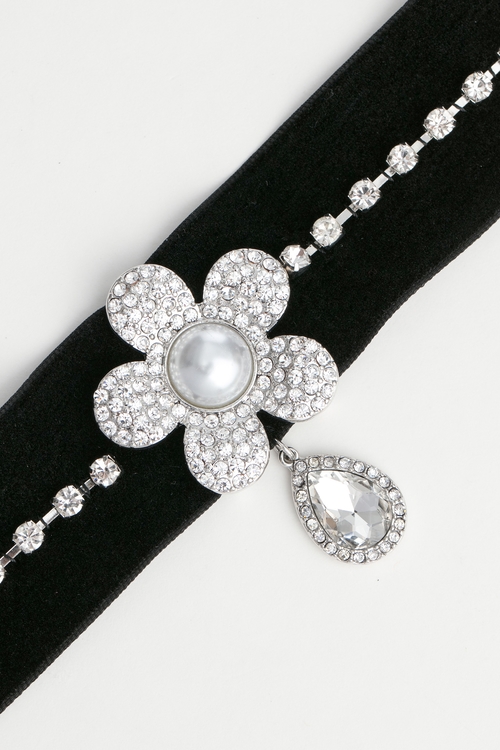 Diamonte Necklace With Floral Pendant,Accessories