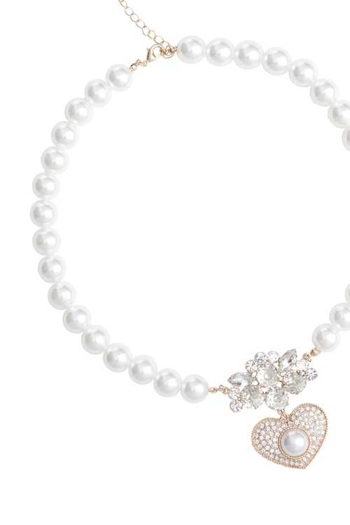 Pearl Necklace With Heart Pendant,Accessories