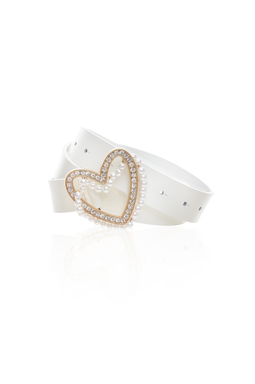 Classic Heart With Pearl Detail Buckle Leather Belt,,Classic Heart With Pearl Detail Buckle Leather Belt,pearl,Belts,Leather,Season (AW) Look