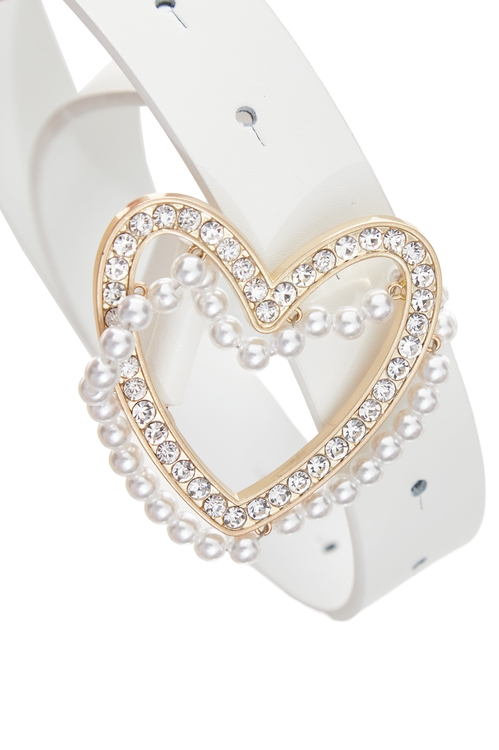 Classic Heart With Pearl Detail Buckle Leather Belt,,Classic Heart With Pearl Detail Buckle Leather Belt,pearl,Belts,Leather,Season (AW) Look