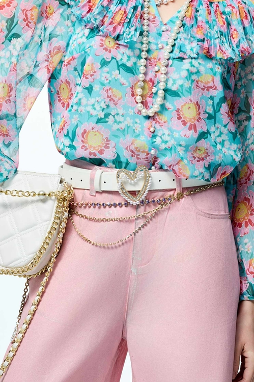 Classic Heart With Pearl Detail Buckle Leather Belt,,Classic Heart With Pearl Detail Buckle Leather Belt,pearl,Belts,Leather,Season (AW) Look