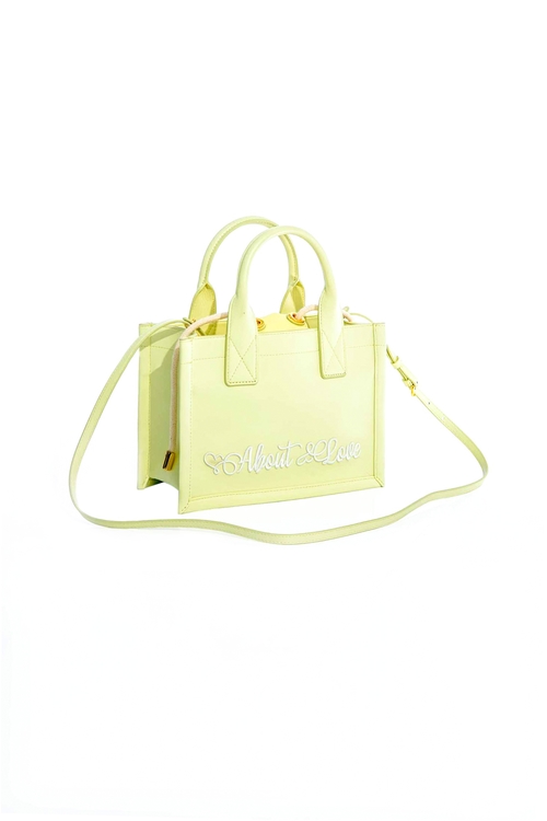 Yellow Leather Bag With Embroidered Slogan,Crossbody bags