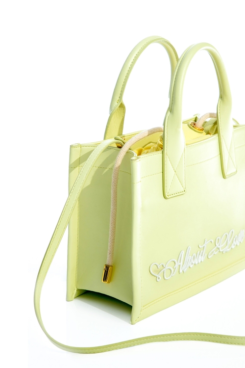 Yellow Leather Bag With Embroidered Slogan,Crossbody bags