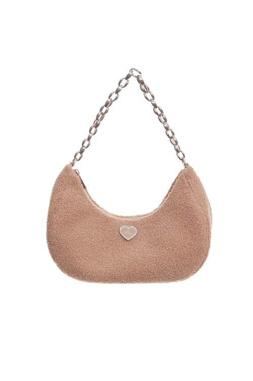 Faux Shearling Cresent Hobo Bag,Leather,Leather