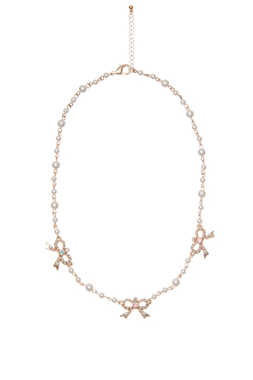 Bow Pendant Pearl Necklace,,Bow Pendant Pearl Necklace,Dresses,pearl,Season (AW) Look,Lace,bows,Necklaces