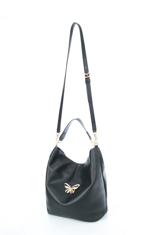 Butterfly Logo Black Leather Handbag,Crossbody bags