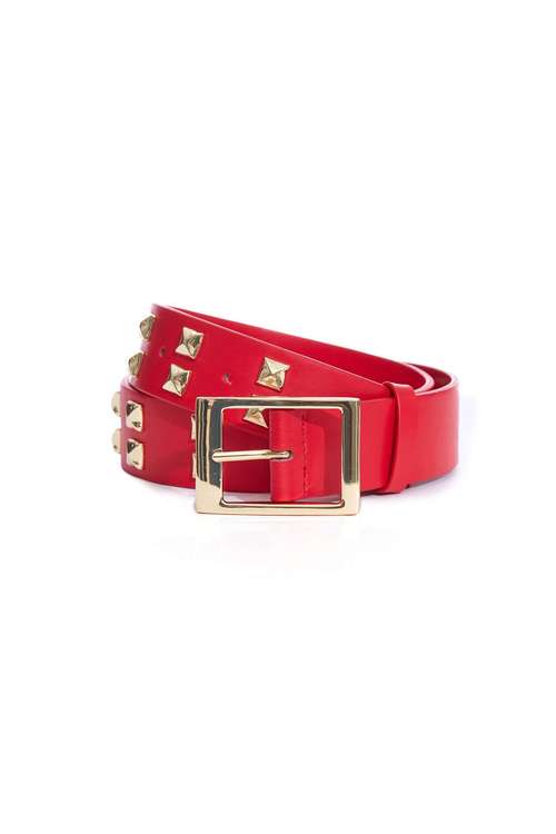 Studded Leather Belt,Lucky Red