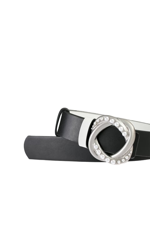 Pearl Applique Buckle Leather Belt,Belts,Belts