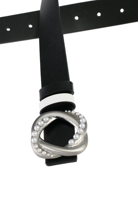 Pearl Applique Buckle Leather Belt,Belts,Belts